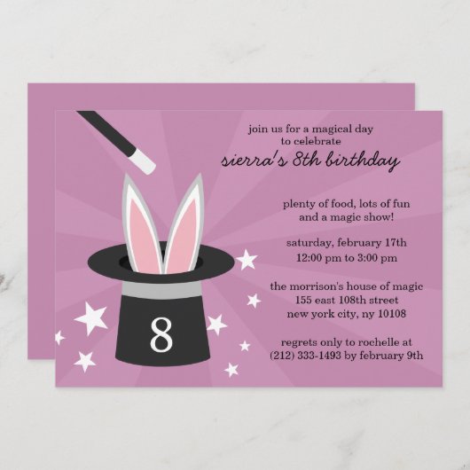 Lila Peek-a-Boo Rabbit Custom Magic Birthday Part Kaart (Voorkant / Achterkant)