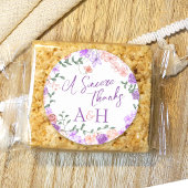 Lila & Perzik Bloemen Krans Trouwmonogram Ronde Sticker