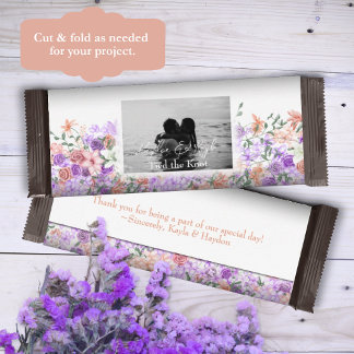 Lila & Perzik Bloemen Wedding Snoep Bar Wrapper Flyer
