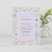 Lila Perzik Ranunculus Eucalyptus Bruiloft Kaart (Staand voorkant)