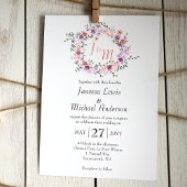 Lila & perzik Roos krans bruiloft Kaart