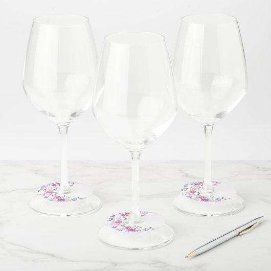 Lila & Perzik Rozen Wijnglas Label Labels (Set)