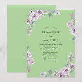Lila Pistache Ranunculus Eucalyptus Bruiloft Kaart (Voorkant / Achterkant)