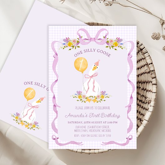  Lila Plaid Een Gekke Gans 1e Verjaardag Kaart