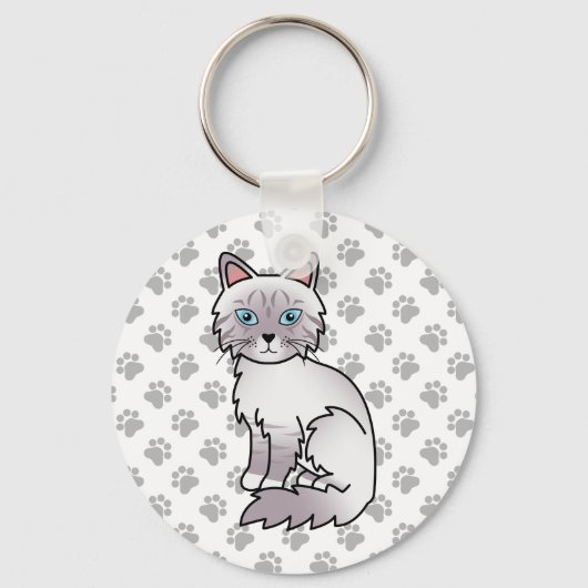 Lila Point Tabby Birmaanse / Ragdoll kat illustrat Sleutelhanger (Voorkant)