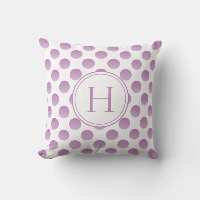 Lila Polka Dots Custom Monogram Kussen (Voorkant)