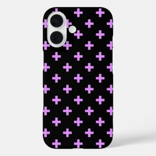 Lila polka kruist zwart iPhone 16 hoesje