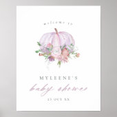 Lila pompoen en grijs Baby shower Welkom Poster (Voorkant)