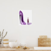 Lila Poster met Stiletto-schoen en lippenstift (Keuken)