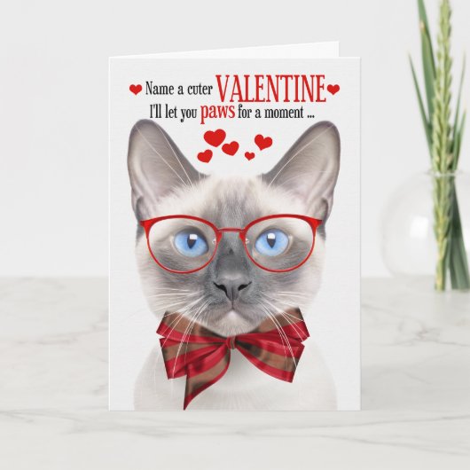 Lila punt Siamese kat Valentijn katachtige Humor Feestdagen Kaart (Voorkant)