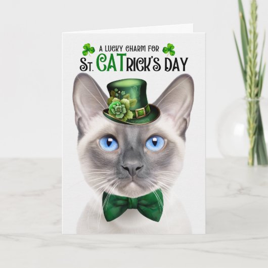 Lila Punt Siamese Lucky Charm St CATrick's Day Feestdagen Kaart (Voorkant)