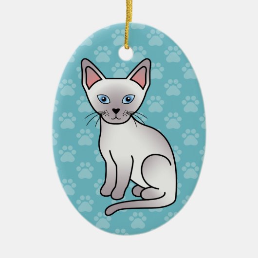 Lila punt Silimaese Breedkat Cartoon Tekening Keramisch Ornament (Voorkant)