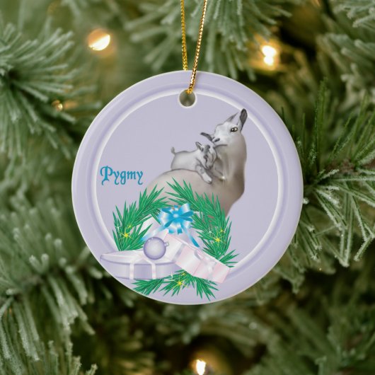 Lila Pygmy Goat Wreath Holiday Keramisch Ornament (Boom)