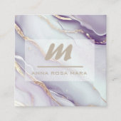 *~* Lila QR AP66 Marmeren Glam Luxe Glitter Initia Vierkante Visitekaartje (Voorkant)
