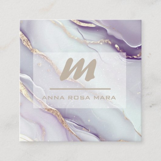 *~* Lila QR AP66 Marmeren Glam Luxe Glitter Initia Vierkante Visitekaartje (Voorkant)