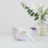 *~* Lila QR Marmeren Glam Luxe Glitter Initiaal AP Visitekaartje (Staand voorkant)