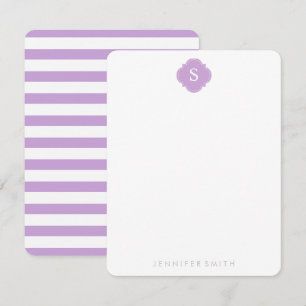 Lila Quatrefoil monogram en Stripes Note Cards Kaart