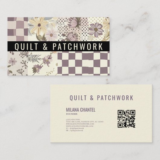 Lila Quilt Patchwork Handgemaakte Kleding Visitekaartje (Voorkant / Achterkant)
