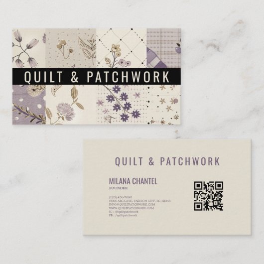 Lila Quilt Patchwork Handgemaakte Kleding Visitekaartje (Voorkant / Achterkant)
