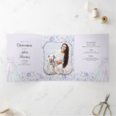 Lila Quinceanera Diamonds Princess Dress Photo Drieluik Uitnodiging (Binnen)