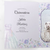 Lila Quinceanera Diamonds Princess Dress Photo Drieluik Uitnodiging (Binnenzijde eerst)