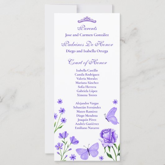 Lila Quinceañera Orde van Evenementen Programma (Achterkant)