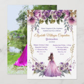 Lila Quinceañera Uitnodiging (Voorkant / Achterkant)