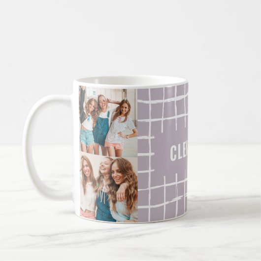 Lila raster 4 foto modern, eenvoudig koffiemok (Links)