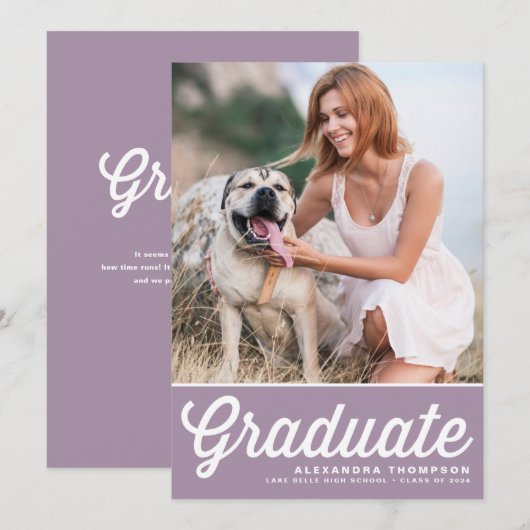 Lila Retro Bold Typografie Foto Afstuderen Kaart (Voorkant / Achterkant)