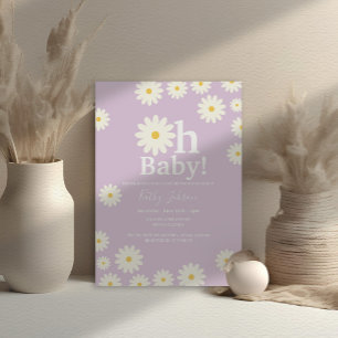 Lila Retro Daisy Bohemian Meisje Baby shower Kaart