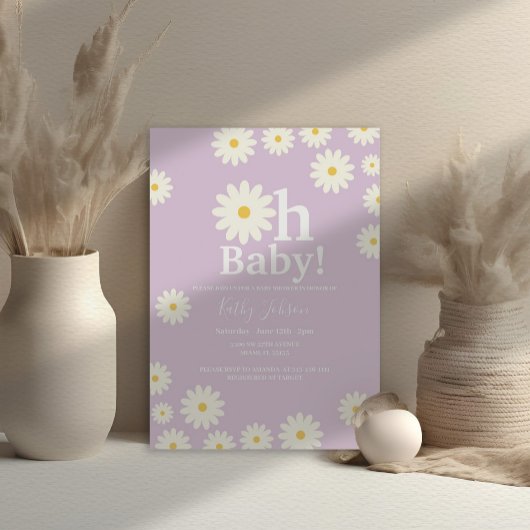 Lila Retro Daisy Bohemian Meisje Baby shower Kaart