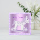 LILA  ROCKING HORSE BABY SHOWER INVITATIE KAART (Staand voorkant)