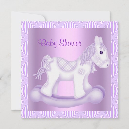 LILA  ROCKING HORSE BABY SHOWER INVITATIE KAART (Voorkant)