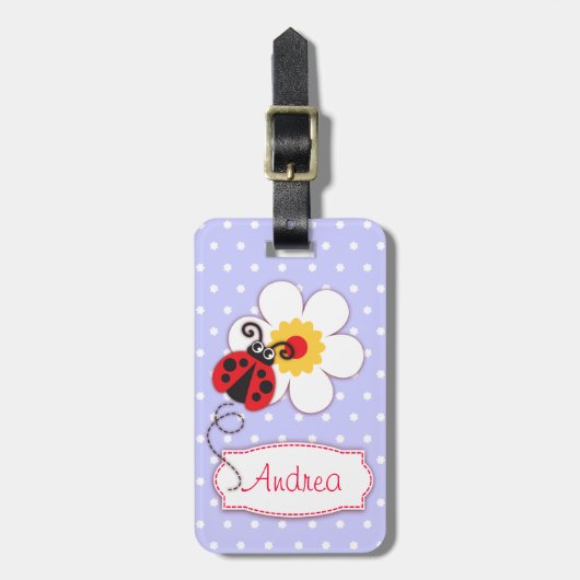 Lila rode lieveheersbeestje & polka dots genaamd b bagagelabel (Voorkant verticaal)