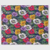 Lila rode witte gele mazen en groene bladeren cadeaupapier (Vlak)