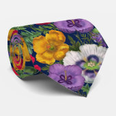 Lila rode witte gele mazen en groene bladeren stropdas (Opgerold)