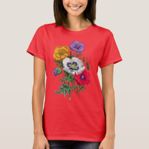 Lila rode witte gele mazen en groene bladeren t-shirt