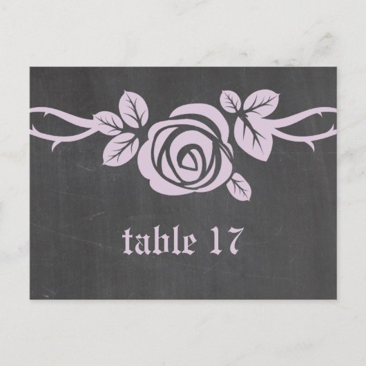 Lila Roos Chalkboard Table Number Briefkaart (Voorkant)