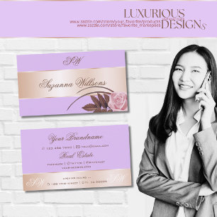 Lila Roos Gold Decor Cute Flower met Initiaal Visitekaartje