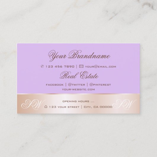 Lila Roos Gold Decor Cute Flower met Initiaal Visitekaartje (Achterkant)