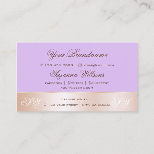 Lila Roos Gold Decor Cute Flower met Monogram Visitekaartje (Achterkant)