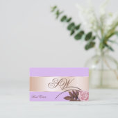 Lila Roos Gold Decor Cute Flower met Monogram Visitekaartje (Staand voorkant)