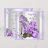 Lila Roos Hi Hiel Lace Pearls Birthday Party Kaart (Voorkant / Achterkant)