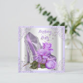 Lila Roos Hi Hiel Lace Pearls Birthday Party Kaart (Staand voorkant)