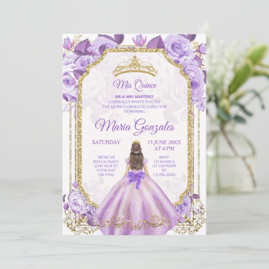 Lila Roos Mexicaans meisje Charra Mis Quince 2 Kaart (Staand voorkant)