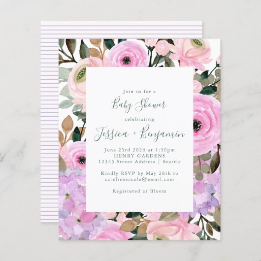 Lila roze Baby shower van Floral Stripe (Voorkant / Achterkant)