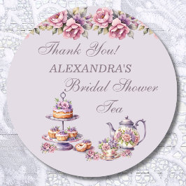 Lila Roze Bloemen Tea Party Vrijgezellenfeest Favo Ronde Sticker