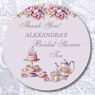 Lila Roze Bloemen Tea Party Vrijgezellenfeest Favo Ronde Sticker
