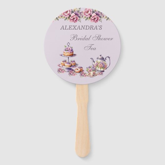 Lila Roze Bloemen Tea Party Vrijgezellenfeest Handwaaier (Voorkant)