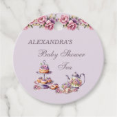 Lila Roze Bloemen Thee Baby shower Dank u Bedankjes Labels (Voorkant)